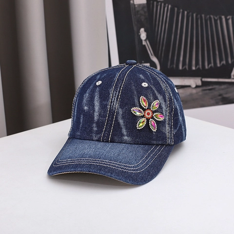 Mode Denim Baseballkappe Für Damen Mit Strass Blumen Dekoration Washed Vintage Baumwolle Jeans Hut Outdoor Sonnenschutz Hip Hop Snapback Cap