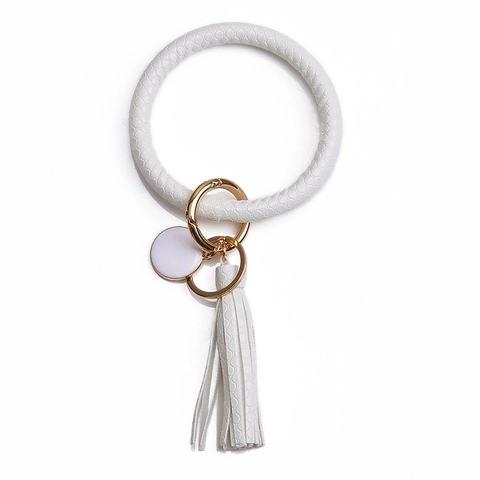 PU Leder O-Ring Schlüsselanhänger Armband Damen Mit Quaste Anhänger Geometrisch Rund Armreif Schlüsselring Mode Accessoire