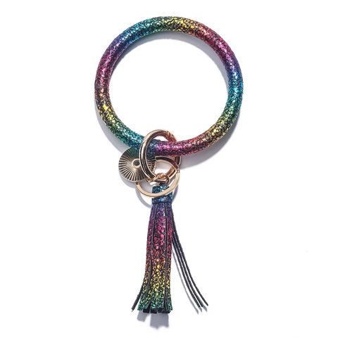 Porte-clés de Bracelet en Cuir PU à la Mode Avec Gland Grand Anneau Bracelet Porte-clés Portable pour Accessoires de Femmes