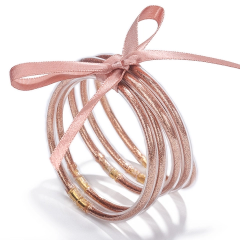 Fashion Glitter Silicone Tube Bangles Ribbon Bow Decorated Sparkle Jewelry For Women Elegant Daily Accessories Gift