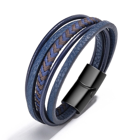 Bracelet en Cuir Unisexe pour Hommes Multicouche Texture Tressée Design Torsadé Fermoir Magnétique Style Ethnique Occidental Décontracté Bijoux