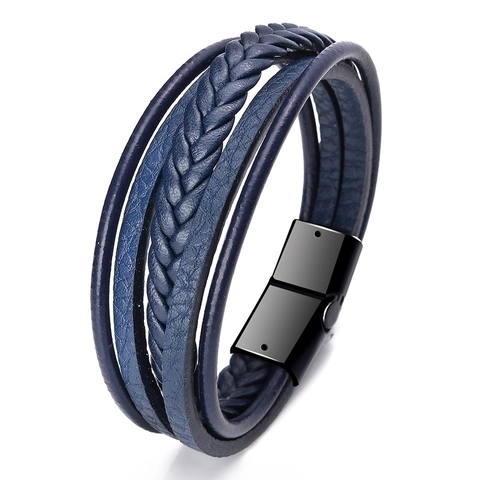Bracelet en Cuir Unisexe pour Hommes Multicouche Texture Tressée Design Torsadé Fermoir Magnétique Style Ethnique Occidental Décontracté Bijoux