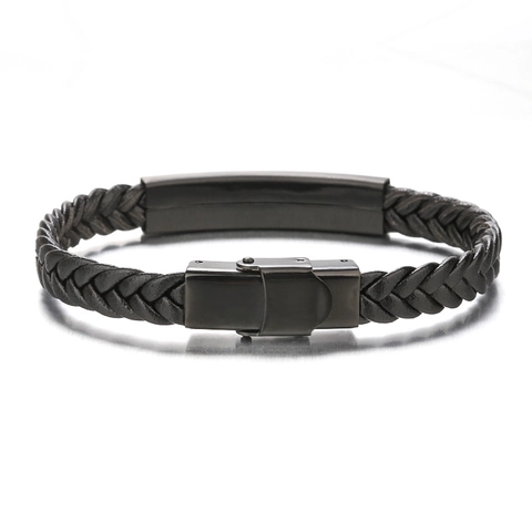 Vintage Geflochtenes Lederarmband Mit Edelstahlplatte Schwarz Herren Armband Schmuck Retro Mode Accessoires Täglich Tragen