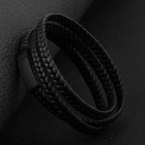 Mehrlagiges Geflochtenes Lederarmband Mit Magnetverschluss Aus Titanstahl Vintage Industrieller Stil Schmuck Für Herren Und Damen