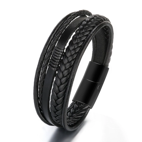 Men Multi-layer Braided Leather Bracelet Stainless Steel Magnetic Clasp Tiger Eye Stone Vintage Punk Jewelry Gift For Men
