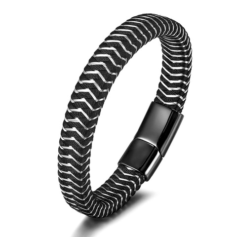 Fashion Men Braided Leather Bracelet Stainless Steel Wire Titanium Steel Magnetic Clasp Vintage Mixed Color Bangle Jewelry Gift