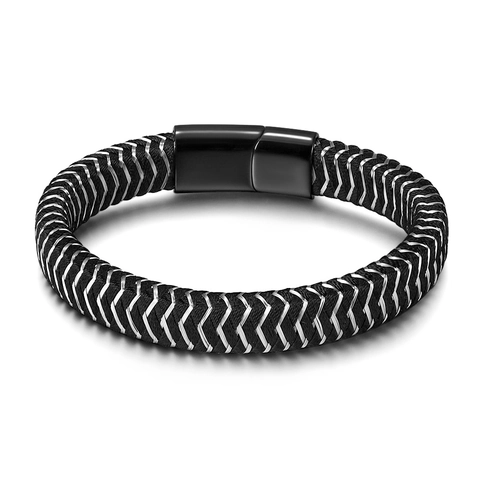 Fashion Men Braided Leather Bracelet Stainless Steel Wire Titanium Steel Magnetic Clasp Vintage Mixed Color Bangle Jewelry Gift