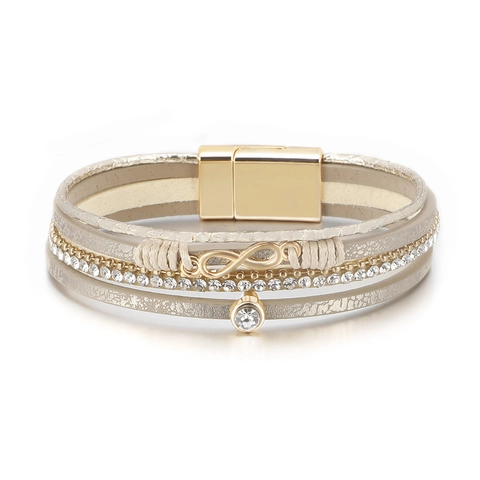 Bracelet Multi-rangs en Cuir Tressé Bohème Pour Femmes Symbole Infini Boucle Magnétique Bracelet Strass Bijoux