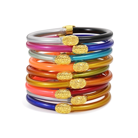 Brazalete de Silicona con Purpurina Bohemio Para Mujer Con Charm en Relieve de Aleación de Oro Joyería de Moda Arcoíris