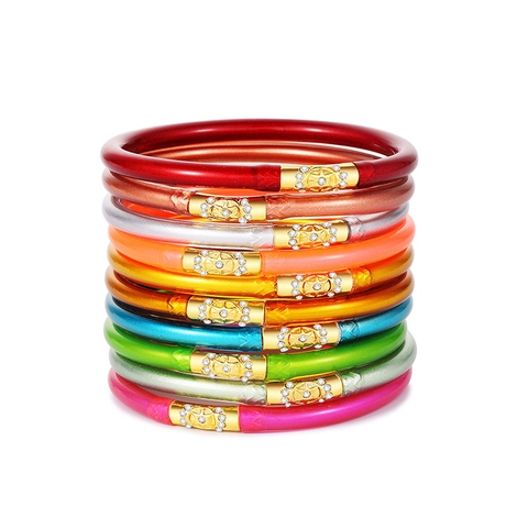Pulsera de PVC Silicona con Purpurina para Mujer Aleación de Zinc Hexagrama con Strass Brazalete de Moda Estilo Dopamina