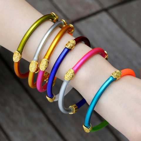 Bohemian Silicone Zinc Alloy Bracelet For Women Multi Color Geometric Round Tube Bangle Retro Fashion Jewelry Gift