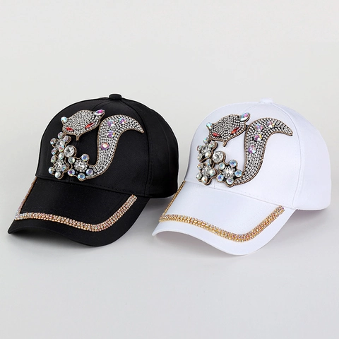 Cappellino da Baseball alla Moda con Volpe in Strass per Donna Motivo Animale Luccicante Invernale Casual Cappello da Sole