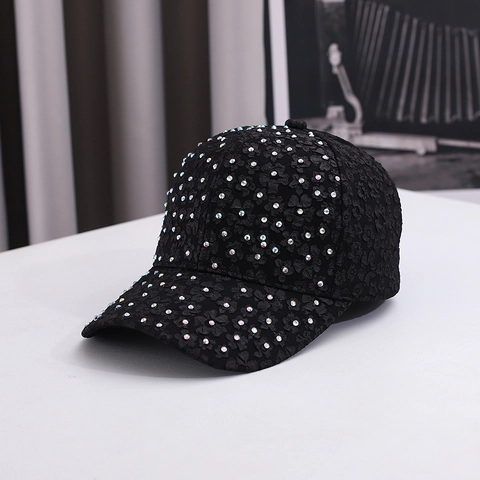 Women Fashion Lace Floral Baseball Cap Colorful Rhinestone Sun Protection Outdoor Hat Versatile Elegant Baseball Hat