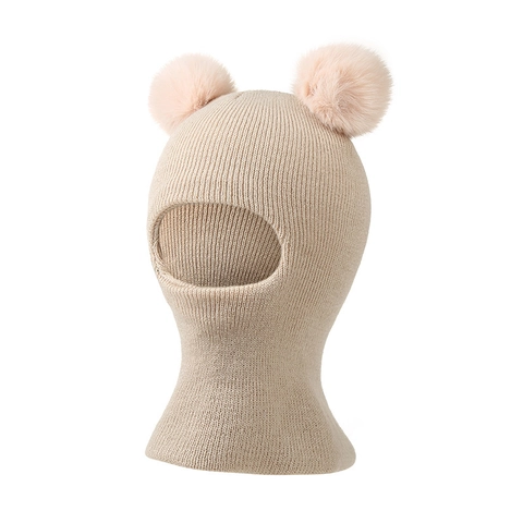 Cagoule D'Hiver Pour Enfants Bonnet En Tricot Chaud Extérieur Protection Des Oreilles Double Pompon Pour Tout-Petits Garçons Filles