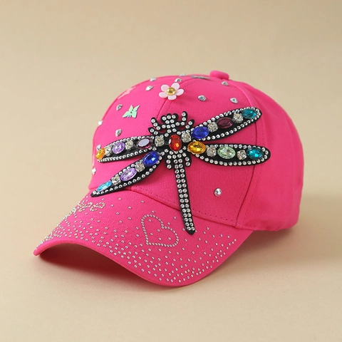 Fashion Women Dragonfly Rhinestone Baseball Cap Polyester Breathable Sun Protection Hat For Travel Streetwear Casual Jewelry Cap