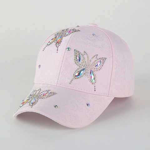 Gorra de Béisbol de Moda para Mujer con Mariposa de Strass Tela de Jacquard Ajustable Sombrero de Sol con Estilo para Viajes al Aire Libre