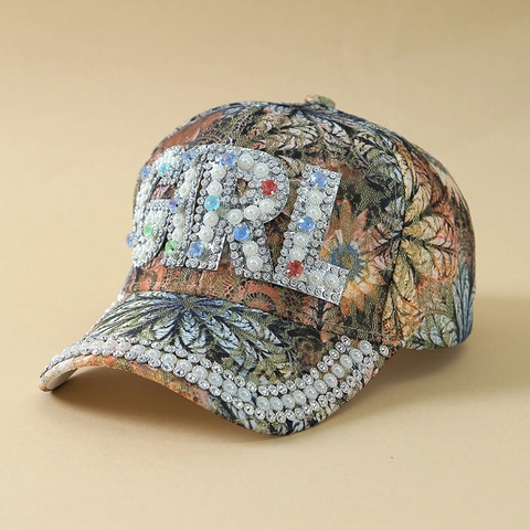 Berretto da Baseball di Lusso con Stampa Floreale da Donna con Strass Künstliche Perle Lettere Girl Protezione Solare Cappello da Esterno
