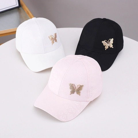 Berretto da Baseball da Donna alla Moda in Tessuto Jacquard con Farfalla di Strass Cappello Parasole per Viaggi all'Aperto