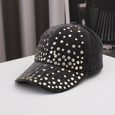 Damen Koreanischer Stil Goldener Samt Nieten Baseballkappe Mode Hip Hop Streetwear Outdoor Sonnenhut Winddicht Warm Kappe