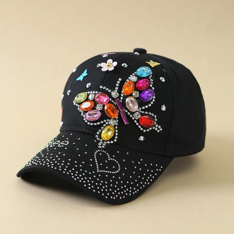 Rhinestone Butterfly Baseball Cap Polyester Crystal Sun Hat Women Girls Outdoor Travel Casual Adjustable Snapback Cap