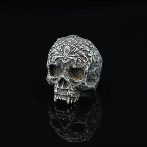 Gothic Skull Ring Stainless Steel Biker Jewelry With Baroque Carved Pattern Vintage Punk Rock Ring For Men Hip Hop Jewelry