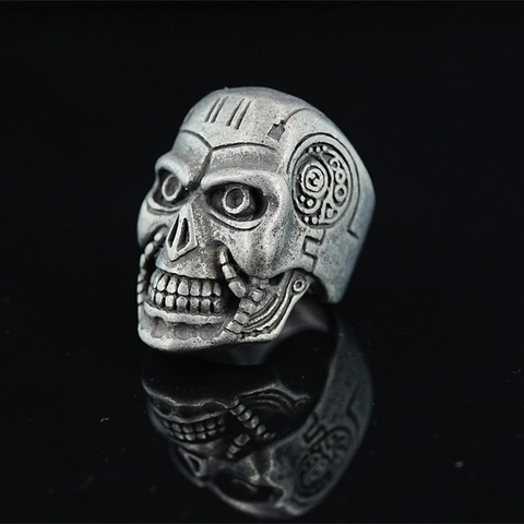 Vintage Mechanical Skull Ring For Men Women Stainless Steel Punk Hip Hop Streetwear Gothic Heavy Metal Terminator Style