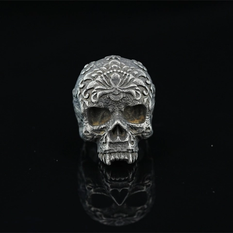 Gothic Skull Ring Stainless Steel Biker Jewelry With Baroque Carved Pattern Vintage Punk Rock Ring For Men Hip Hop Jewelry