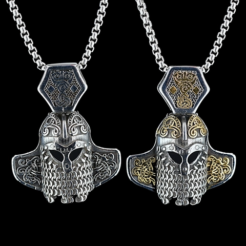 Collar de Colgante de Máscara de Guerrero Vikingo Vintage de Acero Inoxidable Nudo Celta Joyería Retro Hip Hop para Hombres