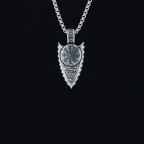 Viking Arrowhead Pendant Necklace Stainless Steel Norse Vegvisir Valknut Rune Jewelry For Men Women Vintage Punk Gothic