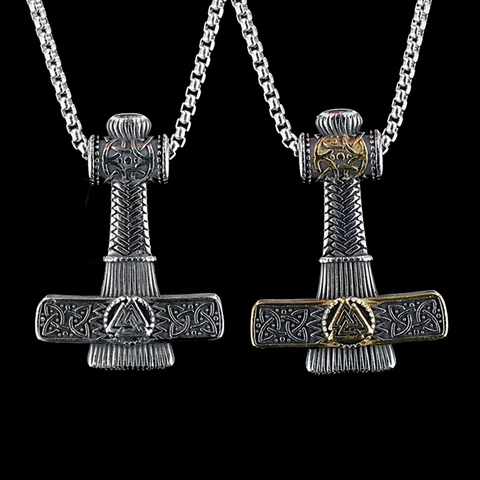Collar de Colgante de Martillo de Thor Vikingo de Acero Inoxidable Mjölnir Con Valknut Nudo Celta Vintage Punk Streetwear Joyería para Hombre