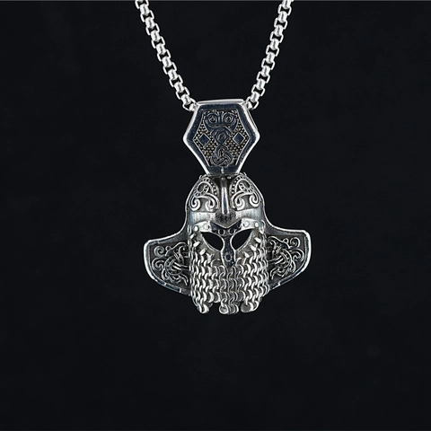 Collar de Colgante de Máscara de Guerrero Vikingo Vintage de Acero Inoxidable Nudo Celta Joyería Retro Hip Hop para Hombres