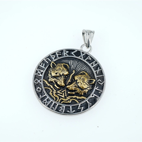 Viking Wolf Head Stainless Steel Necklace Nordic Rune Valknut Vintage Jewelry For Men Women Retro Biker Style Accessory