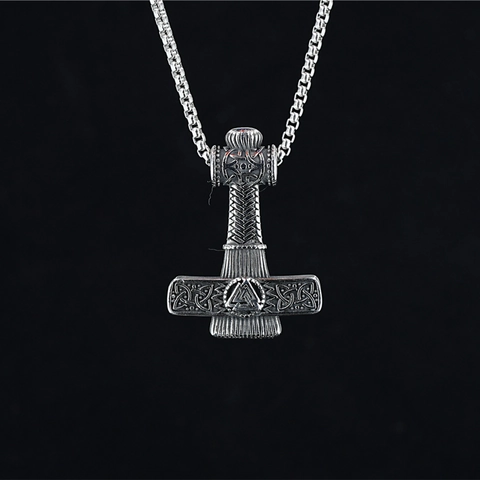 Collar de Colgante de Martillo de Thor Vikingo de Acero Inoxidable Mjölnir Con Valknut Nudo Celta Vintage Punk Streetwear Joyería para Hombre
