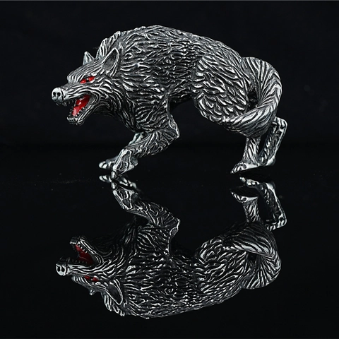 Punk Stijl Heavy Industry 3D Titanium Staal Wolf Standbeeld Ornament Brullende Wolf Figuur Home Office Bureau Decoratie Man Cadeau