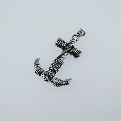 Vintage Stainless Steel Anchor Cross Pendant Necklace For Men Hip Hop Streetwear Antique Silver Rope Wrapped Nautical Jewelry Accessory