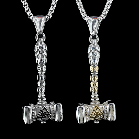 Collana con Pendente Martello di Thor Vichingo in Acciaio Inossidabile Simbolo Valknut Mitologia Norrena Retro Punk Gioielli da Uomo