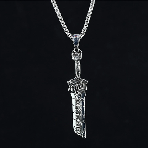 Retro Stainless Steel Sword Pendant Necklace For Men Punk Gothic Irregular Rune Pattern Neck Jewelry Vintage Sweater Chain