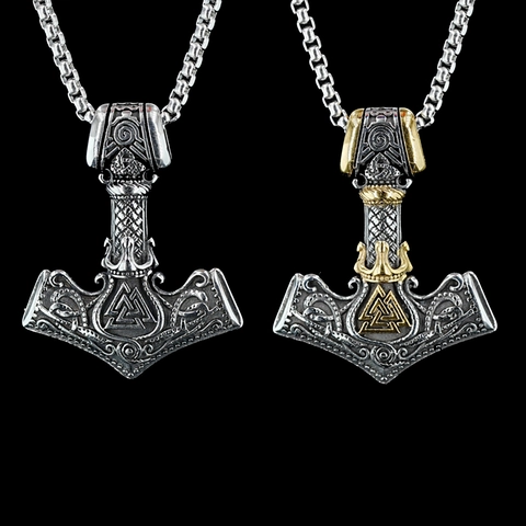 Collar con Colgante de Martillo de Thor Vikingo para Hombre Acero de Titanio Retro Valknut Runa Mjölnir Colgante Mitología Nórdica Joyería Streetwear Regalo