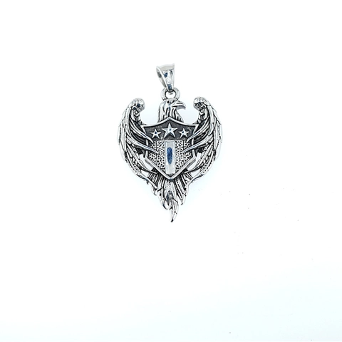 Vintage Stainless Steel Eagle Shield Pendant Necklace Hip Hop Punk Distressed Silver Star Wings Men Women Biker Jewelry