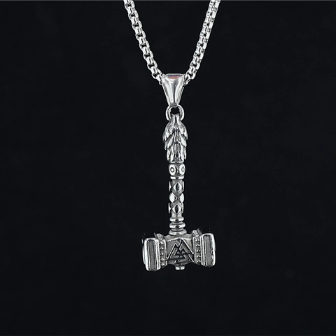Collana con Pendente Martello di Thor Vichingo in Acciaio Inossidabile Simbolo Valknut Mitologia Norrena Retro Punk Gioielli da Uomo