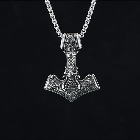 Collar con Colgante de Martillo de Thor Vikingo para Hombre Acero de Titanio Retro Valknut Runa Mjölnir Colgante Mitología Nórdica Joyería Streetwear Regalo