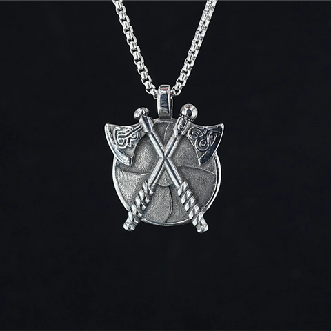 Collar de Colgante de Doble Hacha y Escudo Vikingo de Acero Inoxidable Nudo Celta Vintage Punk Joyería Para Hombres
