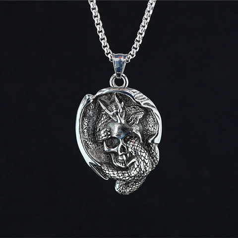 Collar con Colgante de Calavera y Dragón Vintage Punk Gótico para Hombre Acero Inoxidable Titanio Hip Hop Streetwear Joyería
