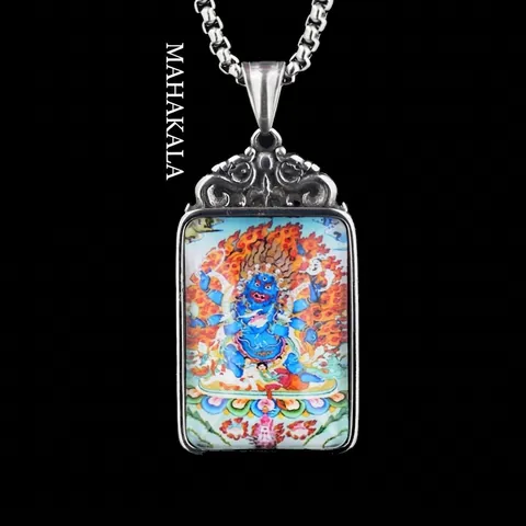 Collana con Pendente Thangka Dipinto in Acciaio al Titanio Retro per Uomo Donna Ganesha Pixiu Volpe a Nove Code Gioielli Religiosi