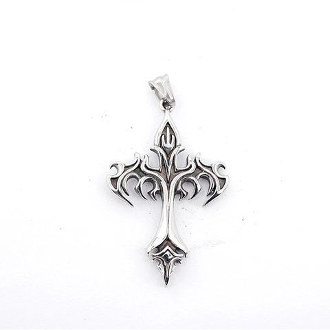 Collier Pendentif Croix de Flamme en Acier Titane Gothique Vintage Homme Hip Hop Punk Bijoux Rétro Argent Chaîne Pull