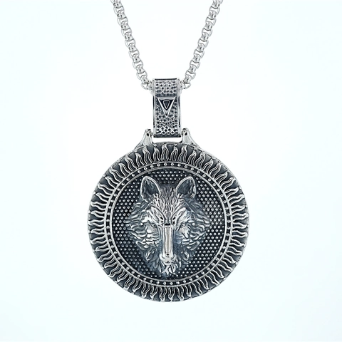 Collar con Colgante de Cabeza de Lobo para Hombre Vintage Acero de Titanio Estilo Punk Retro Medallón de Animal Joyería Hip Hop
