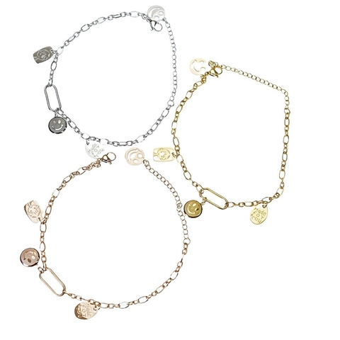 Bracciale di Moda in Acciaio Inossidabile Con Ciondolo a Faccina Per Donna Uomo Edgy Lucido Lettera Ciondolo in Metallo Regolabile