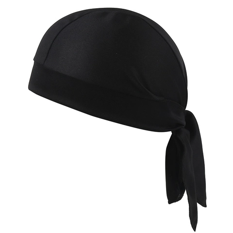 Durag Pirate Hat Headscarf Polyester Spandex Breathable Elastic Quick Dry Long Tie For Cycling Running Sports Men Women Black