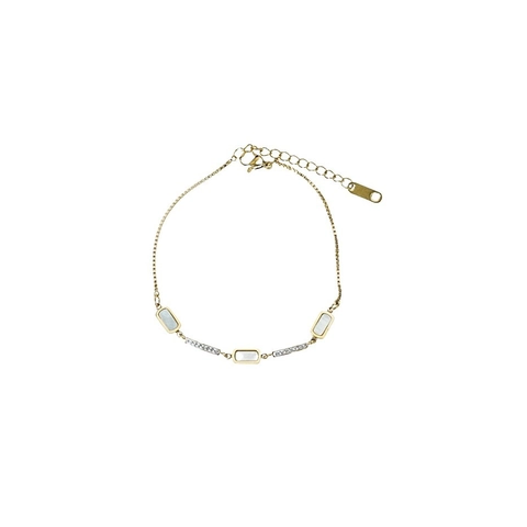 Titanium Steel Mother Of Artificial Pearl Bracelet Rectangular Zirconia Inlay Box Chain Adjustable Bangle For Women Fashion Jewelry