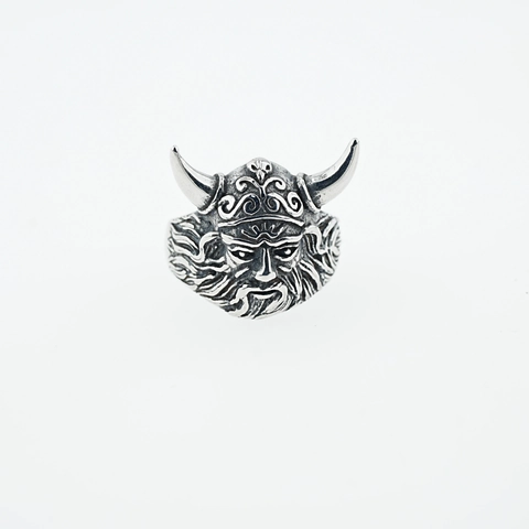 Viking Warrior Head Stainless Steel Ring Nordic Mythology Pirate Horned Helmet Antique Silver Men's Punk Rock Jewelry Ring